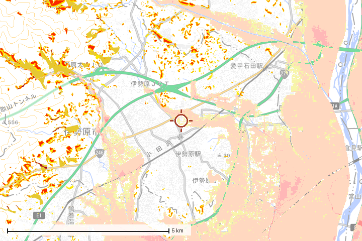 伊勢原市周辺のハザード重ね図