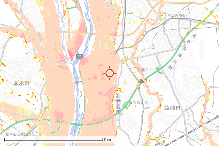 海老名市周辺のハザード重ね図