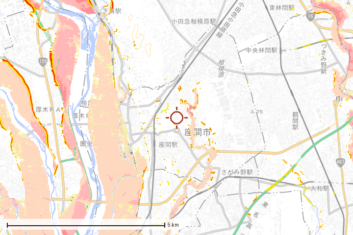 座間市周辺のハザード重ね図
