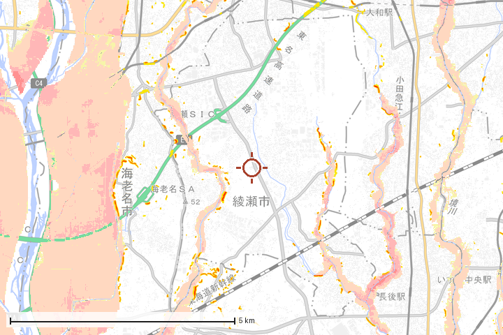 綾瀬市周辺のハザード重ね図