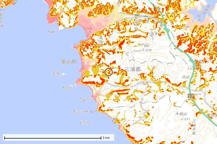 葉山町周辺のハザード重ね図