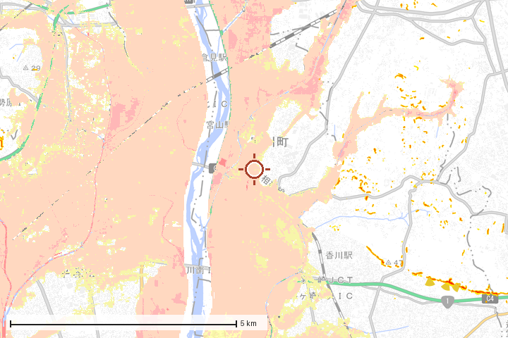 寒川町周辺のハザード重ね図