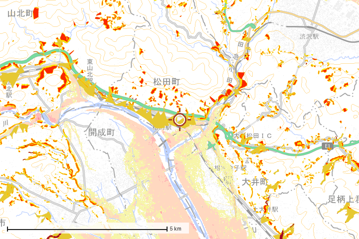 松田町周辺のハザード重ね図