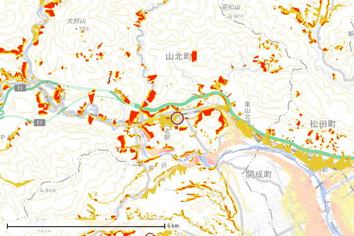 山北町周辺のハザード重ね図