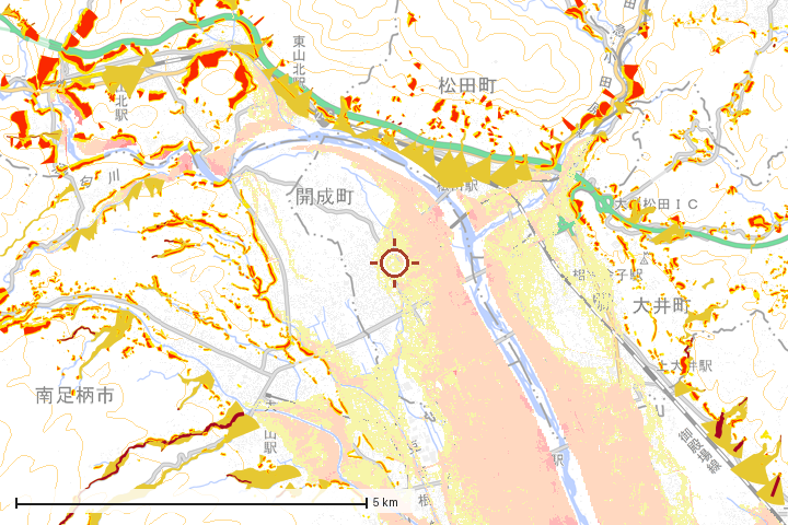 開成町周辺のハザード重ね図