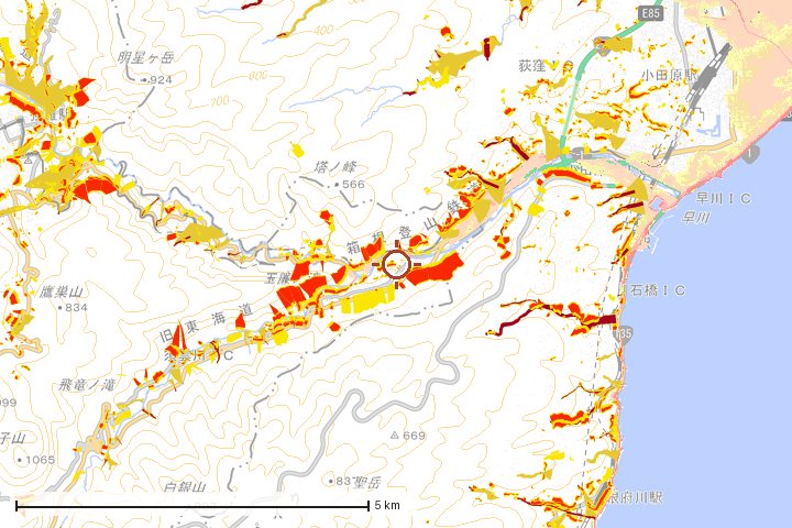 箱根町周辺のハザード重ね図