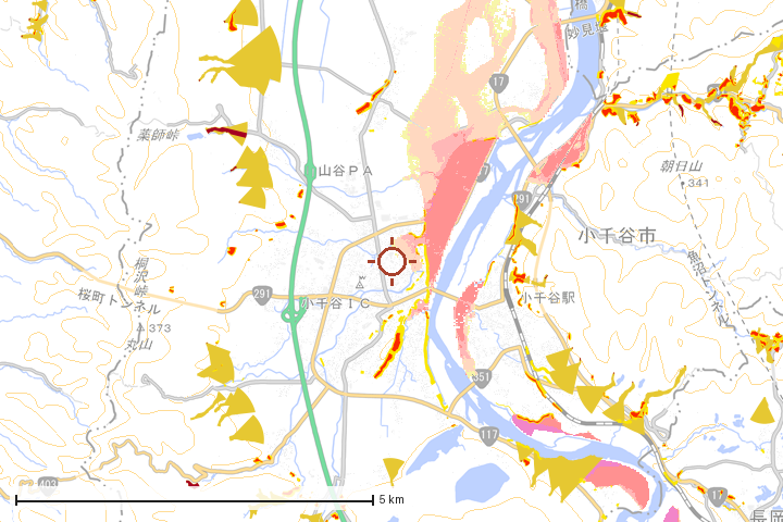 小千谷市周辺のハザード重ね図