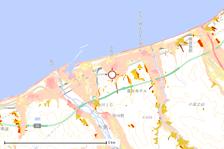 糸魚川市周辺のハザード重ね図