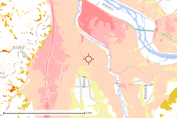 五泉市周辺のハザード重ね図