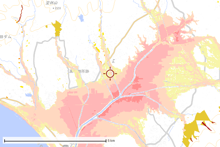 佐渡市周辺のハザード重ね図