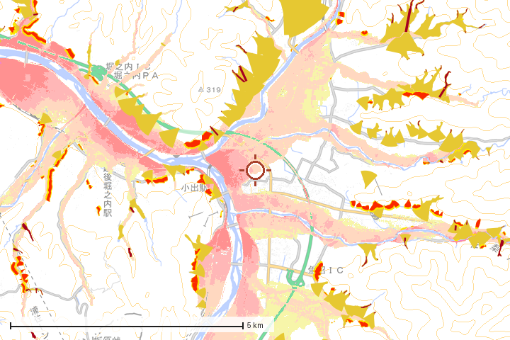 魚沼市周辺のハザード重ね図