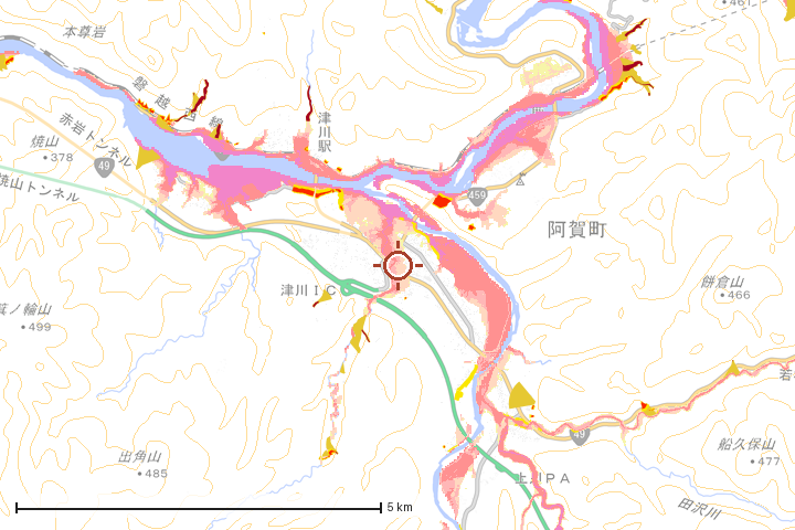 阿賀町周辺のハザード重ね図