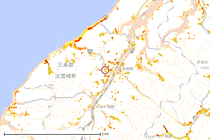 出雲崎町周辺のハザード重ね図