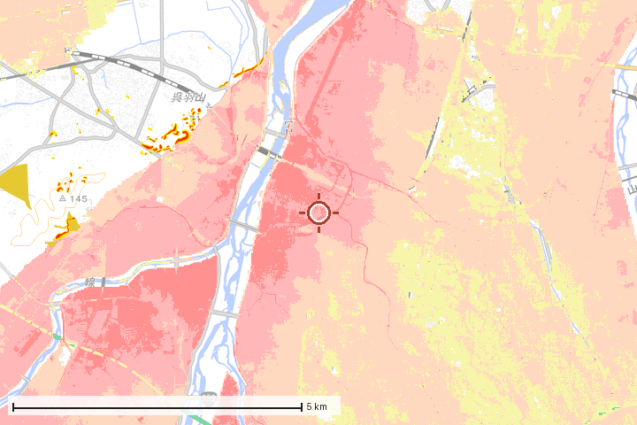富山市周辺のハザード重ね図