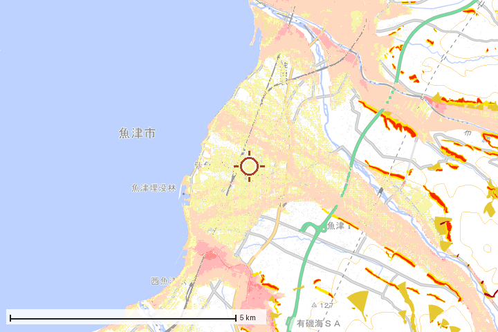 魚津市周辺のハザード重ね図