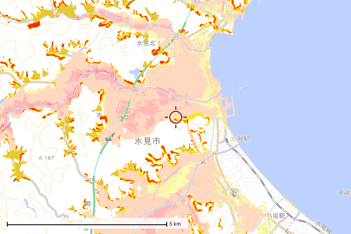 氷見市周辺のハザード重ね図