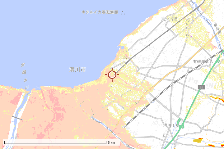 滑川市周辺のハザード重ね図