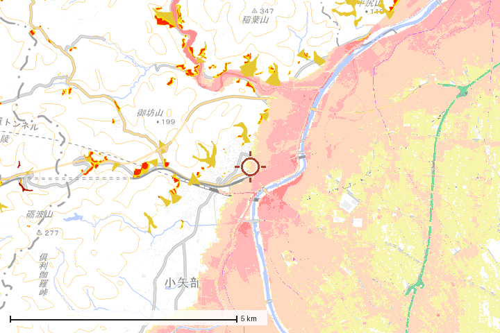 小矢部市周辺のハザード重ね図