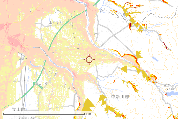 上市町周辺のハザード重ね図