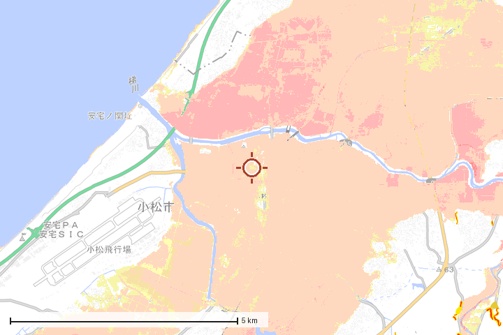 小松市周辺のハザード重ね図