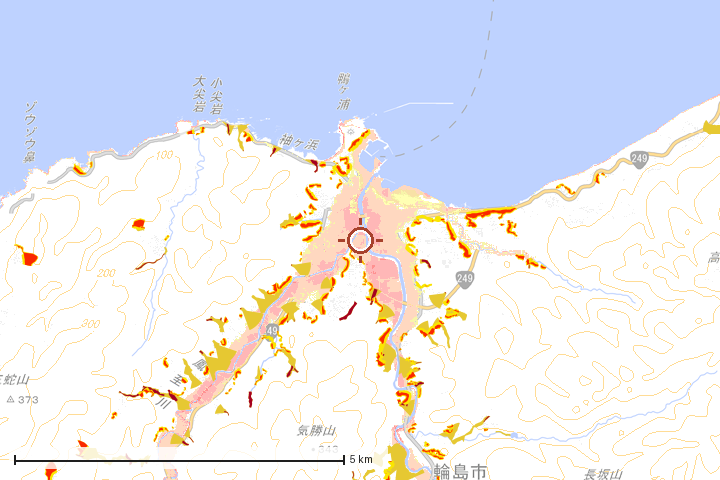 輪島市周辺のハザード重ね図