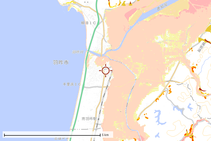 羽咋市周辺のハザード重ね図