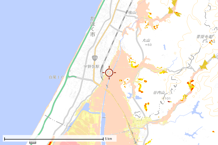 かほく市周辺のハザード重ね図