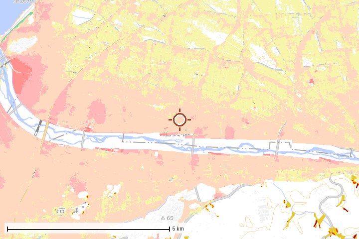 川北町周辺のハザード重ね図