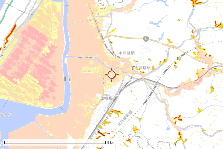 津幡町周辺のハザード重ね図