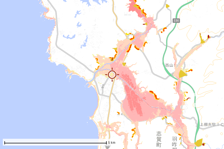 志賀町周辺のハザード重ね図