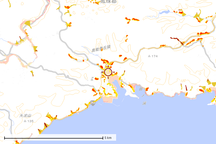 能登町周辺のハザード重ね図