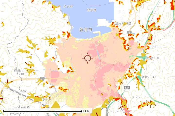 敦賀市周辺のハザード重ね図