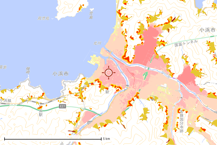 小浜市周辺のハザード重ね図