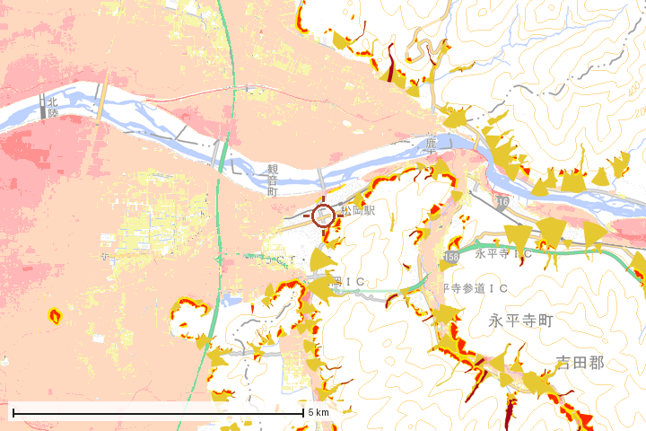永平寺町周辺のハザード重ね図