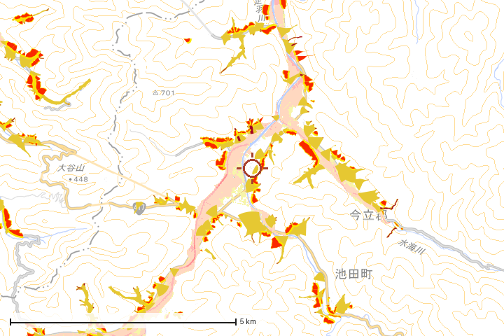 池田町周辺のハザード重ね図