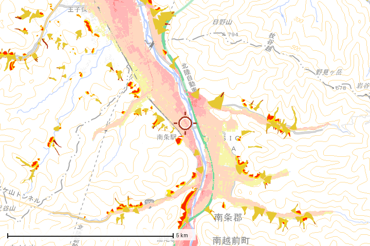 南越前町周辺のハザード重ね図