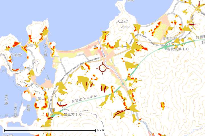 美浜町周辺のハザード重ね図