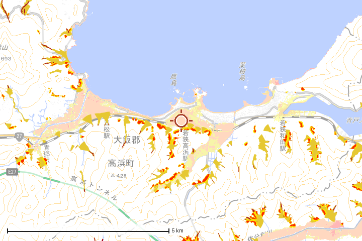 高浜町周辺のハザード重ね図