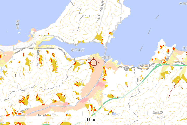 おおい町周辺のハザード重ね図