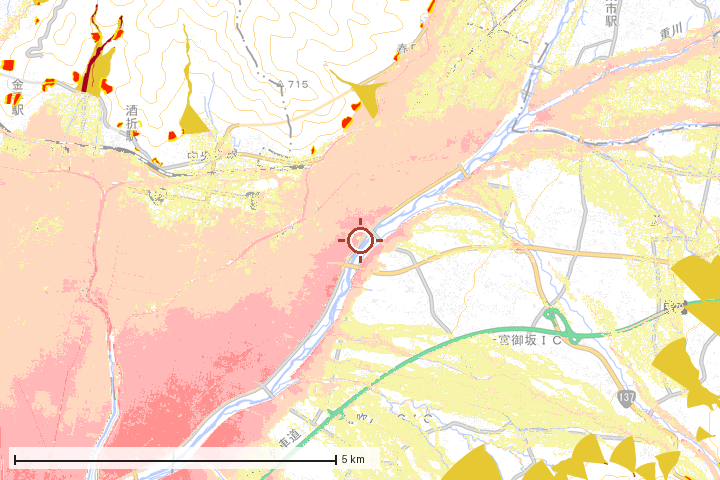 笛吹市周辺のハザード重ね図