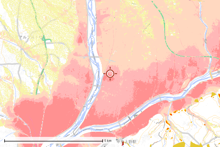 中央市周辺のハザード重ね図
