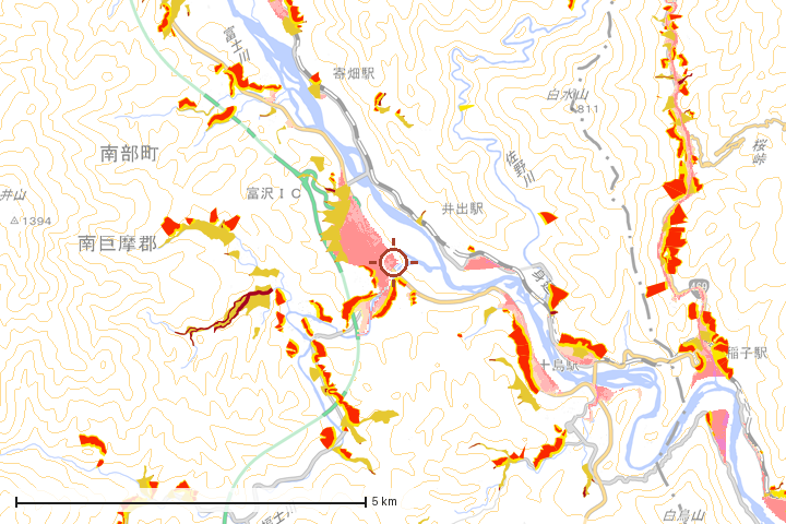 南部町周辺のハザード重ね図
