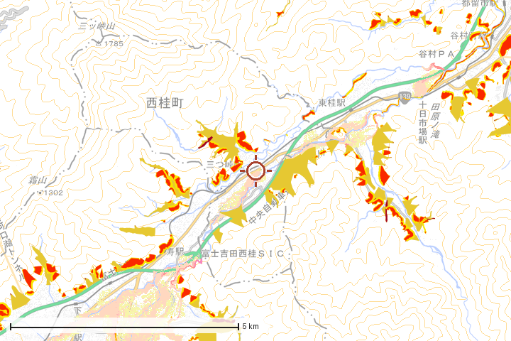 西桂町周辺のハザード重ね図