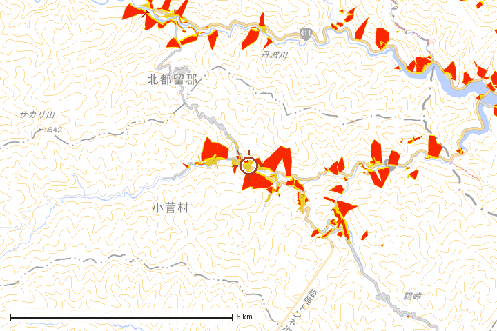 小菅村周辺のハザード重ね図