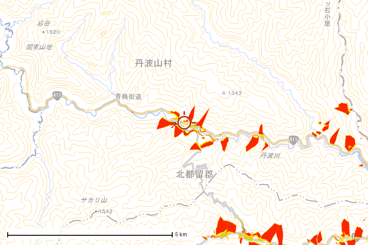 丹波山村周辺のハザード重ね図