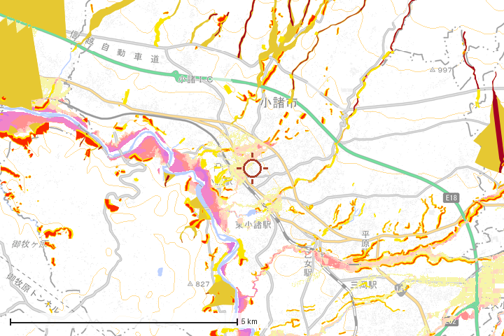 小諸市周辺のハザード重ね図