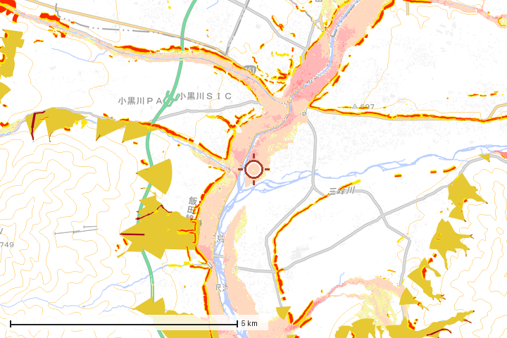伊那市周辺のハザード重ね図