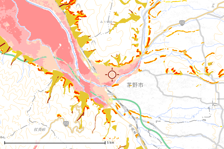 茅野市周辺のハザード重ね図
