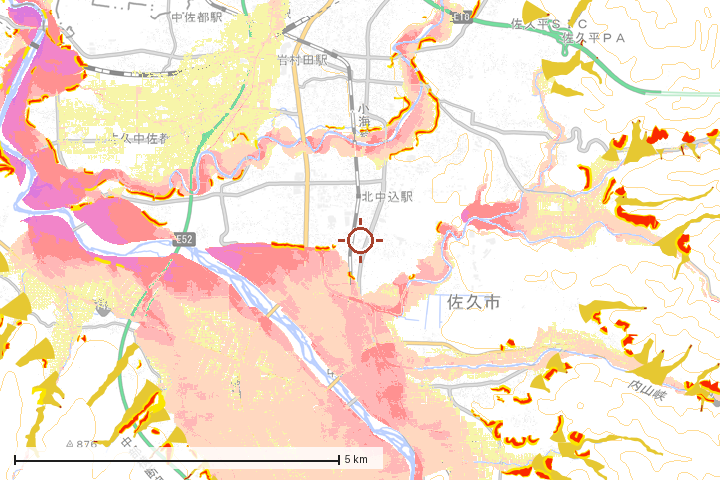 佐久市周辺のハザード重ね図