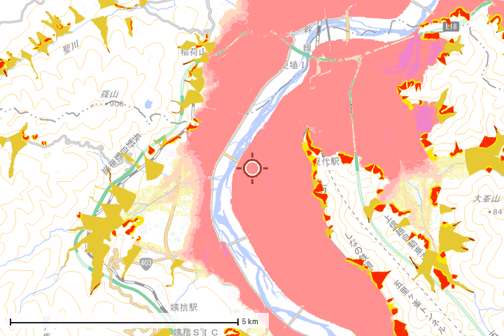 千曲市周辺のハザード重ね図